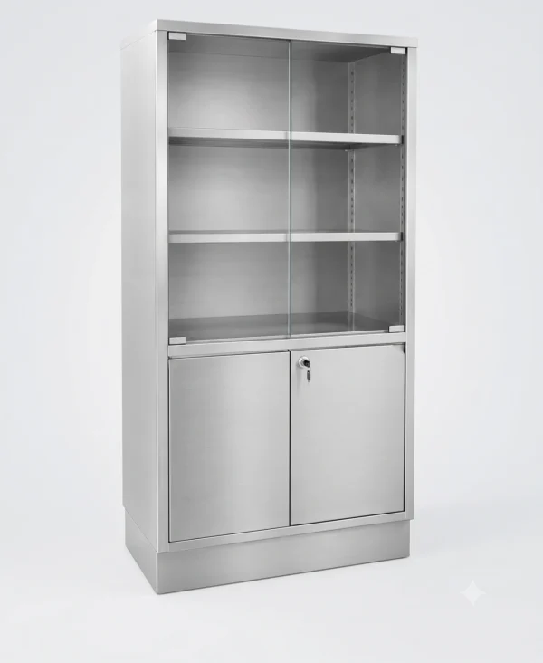 Double Glass Door Medical Storage Cabinet with Under Storage